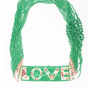 Antica Sartoria LOVE plate Green 💚 / orange Elegant Beaded Necklace NWT